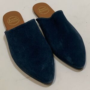 andre assous Blue Suede Slip-On Mules